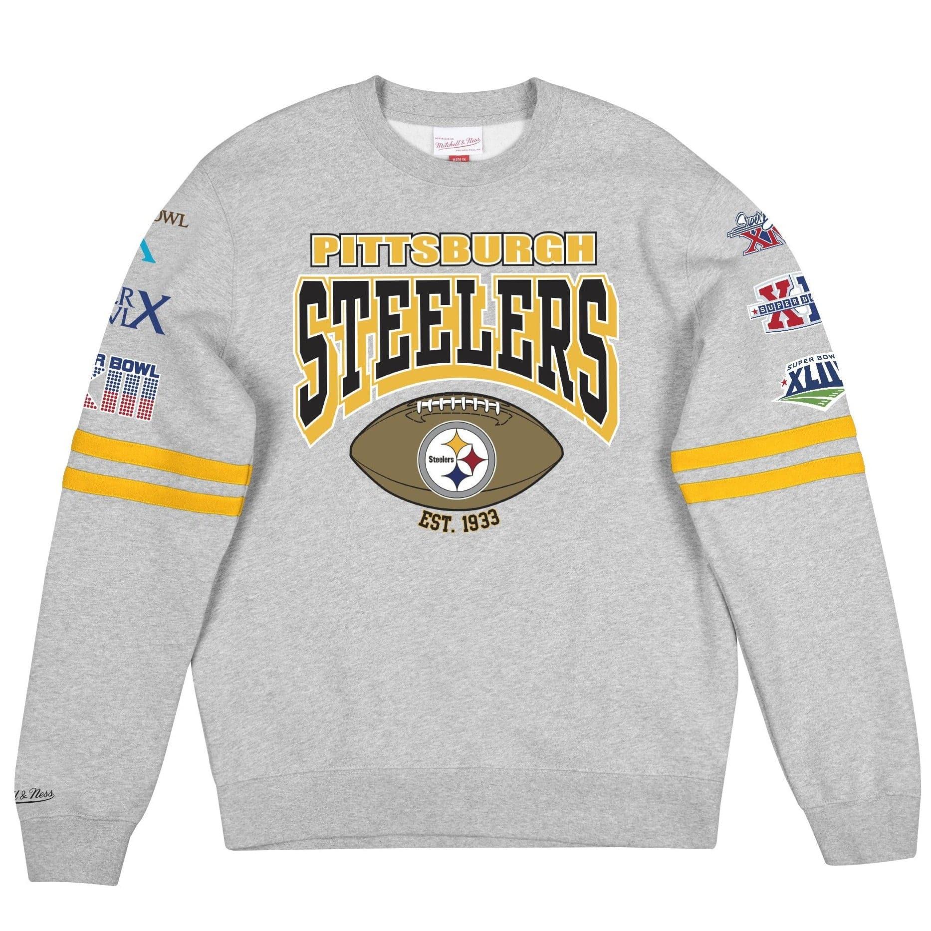 Mitchell And Ness Jumpers Pittsburgh Steelers Mitchell & Ness NFL All Over Champs Premium Crew Jumper - Grey