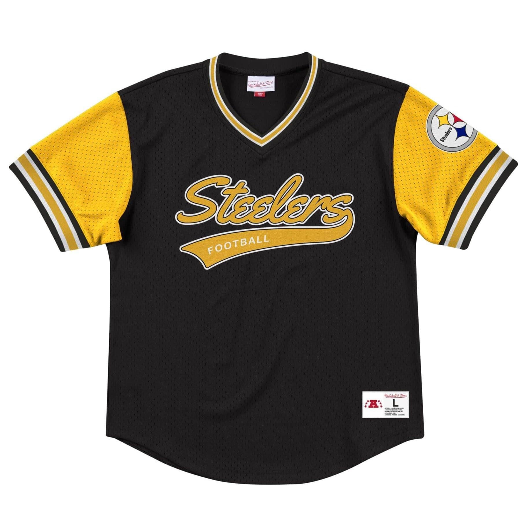 Mitchell And Ness T-Shirts Pittsburgh Steelers Mitchell & Ness NFL Top Prospect Mesh V- Neck - Black