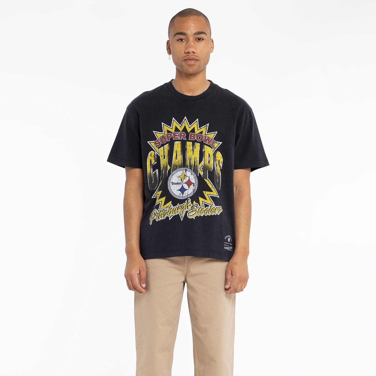 Mitchell And Ness T-Shirts Pittsburgh Steelers Mitchell & Ness NFL XLIII Champs Vintage T-Shirt - Faded Black