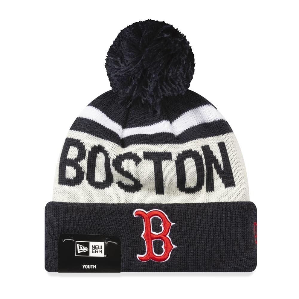 Youths Boston Red Sox New Era MLB Team Stone Stripe Knit Beanie - Navy