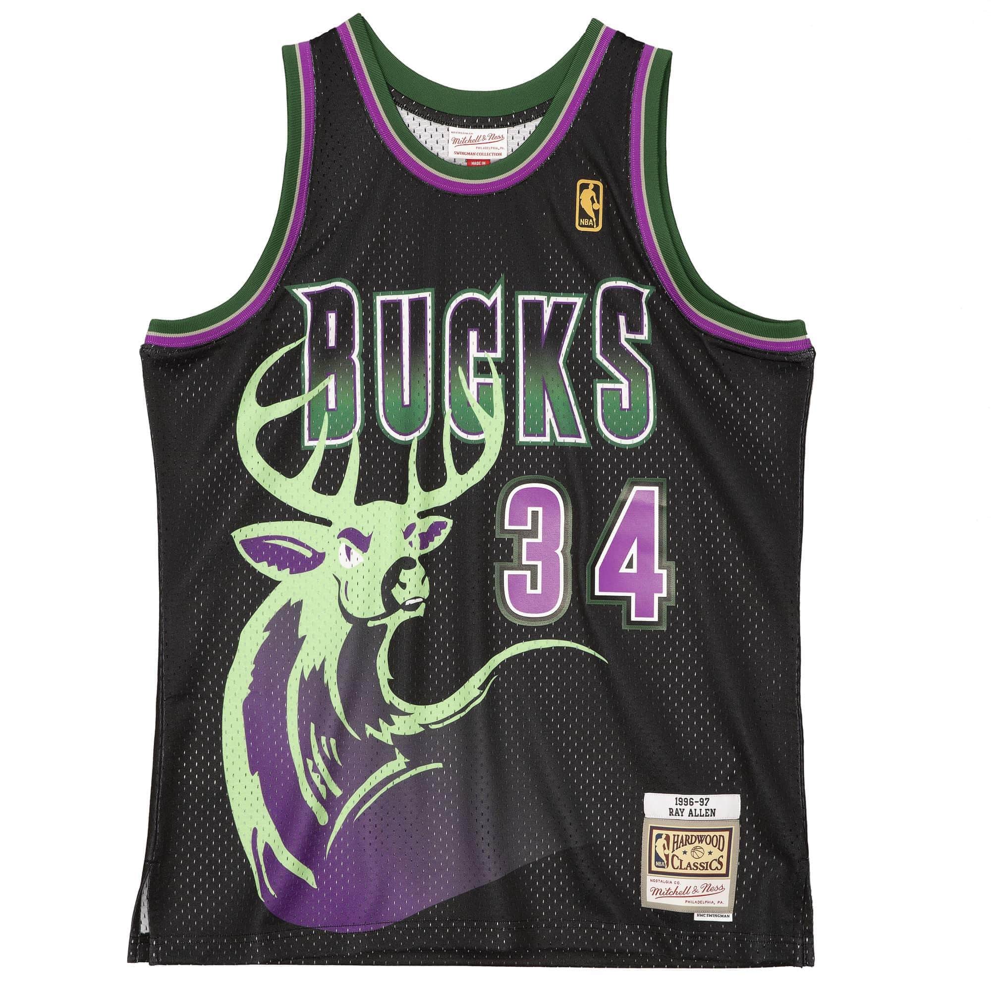 Mitchell And Ness Jerseys Ray Allen Milwaukee Bucks Mitchell & Ness NBA Reload 2.0 96-97 Swingman Jersey - Black