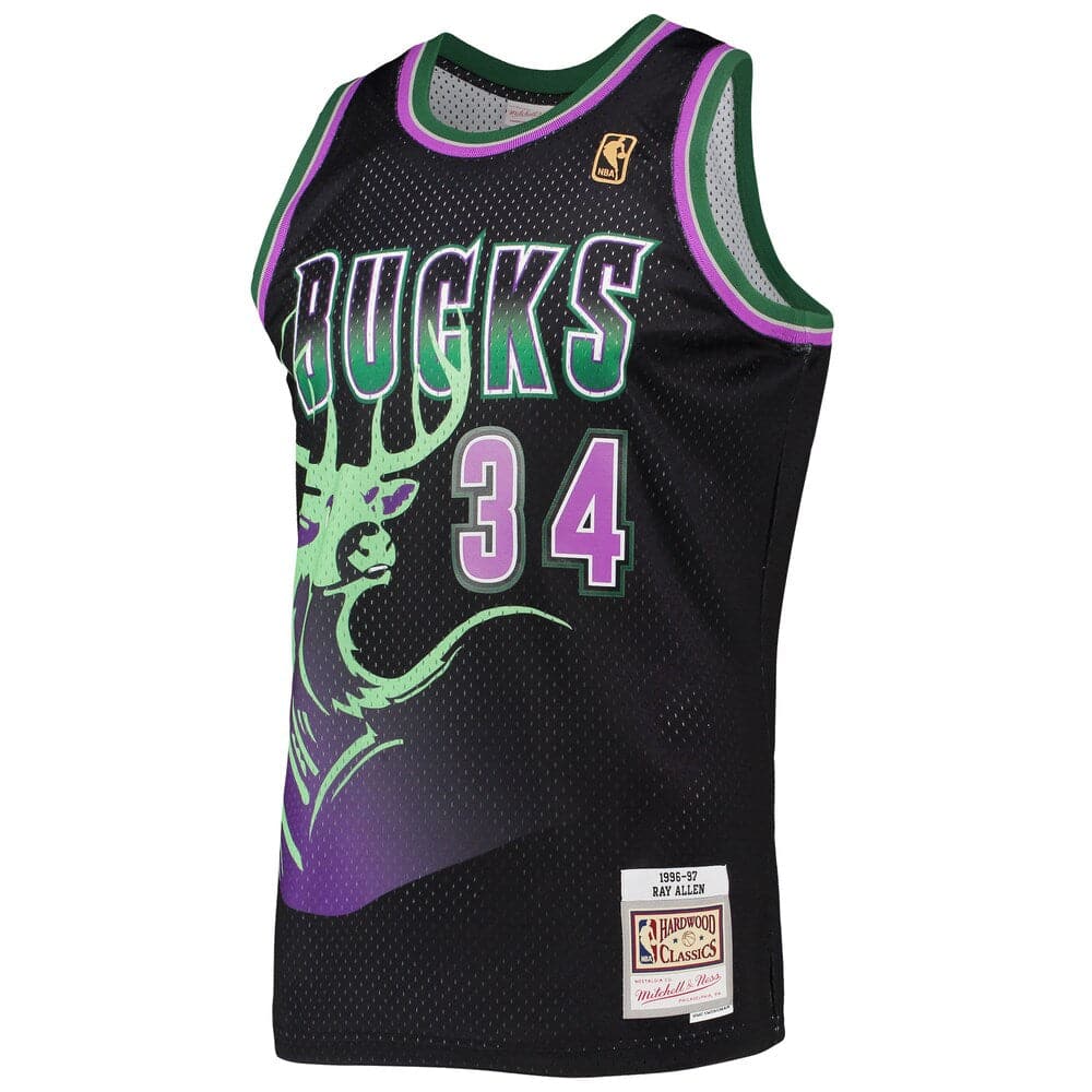 Mitchell And Ness Jerseys Ray Allen Milwaukee Bucks Mitchell & Ness NBA Reload 2.0 96-97 Swingman Jersey - Black