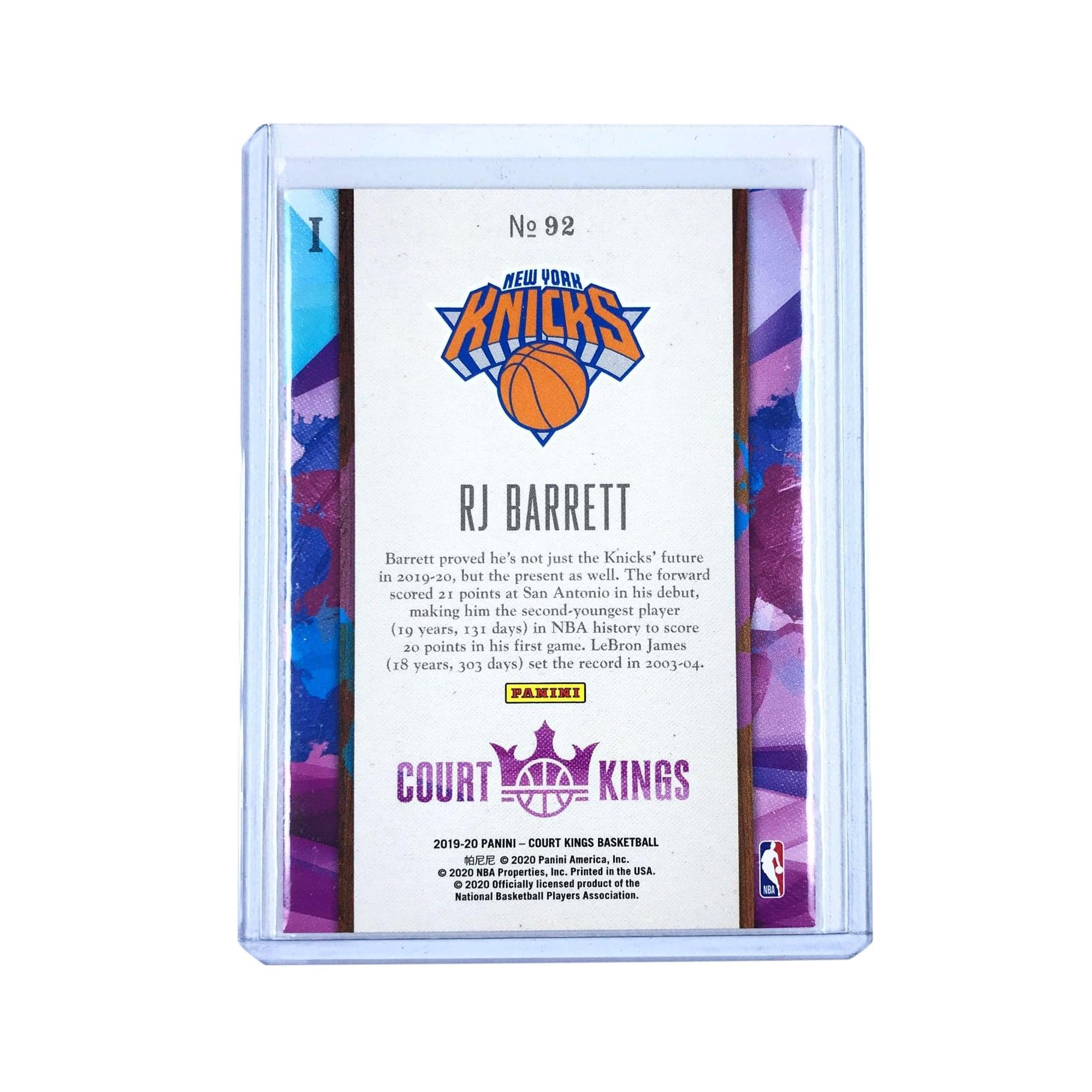 Panini Cards RJ Barrett New York Knicks 2019-20 Panini Court Kings NBA Level 1 Card