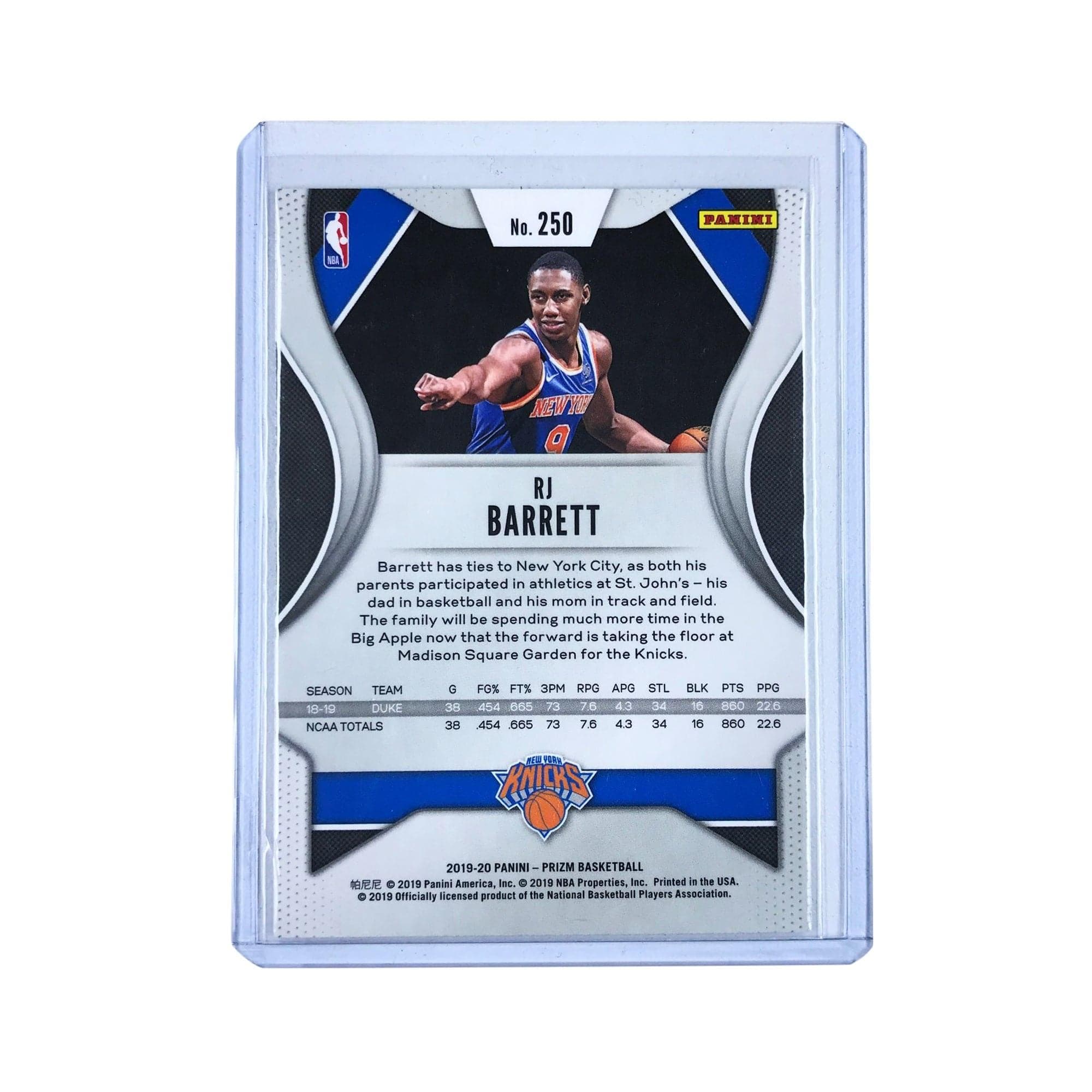 Panini Cards RJ Barrett New York Knicks 2019-20 Panini Prizm NBA Rookie Base Card