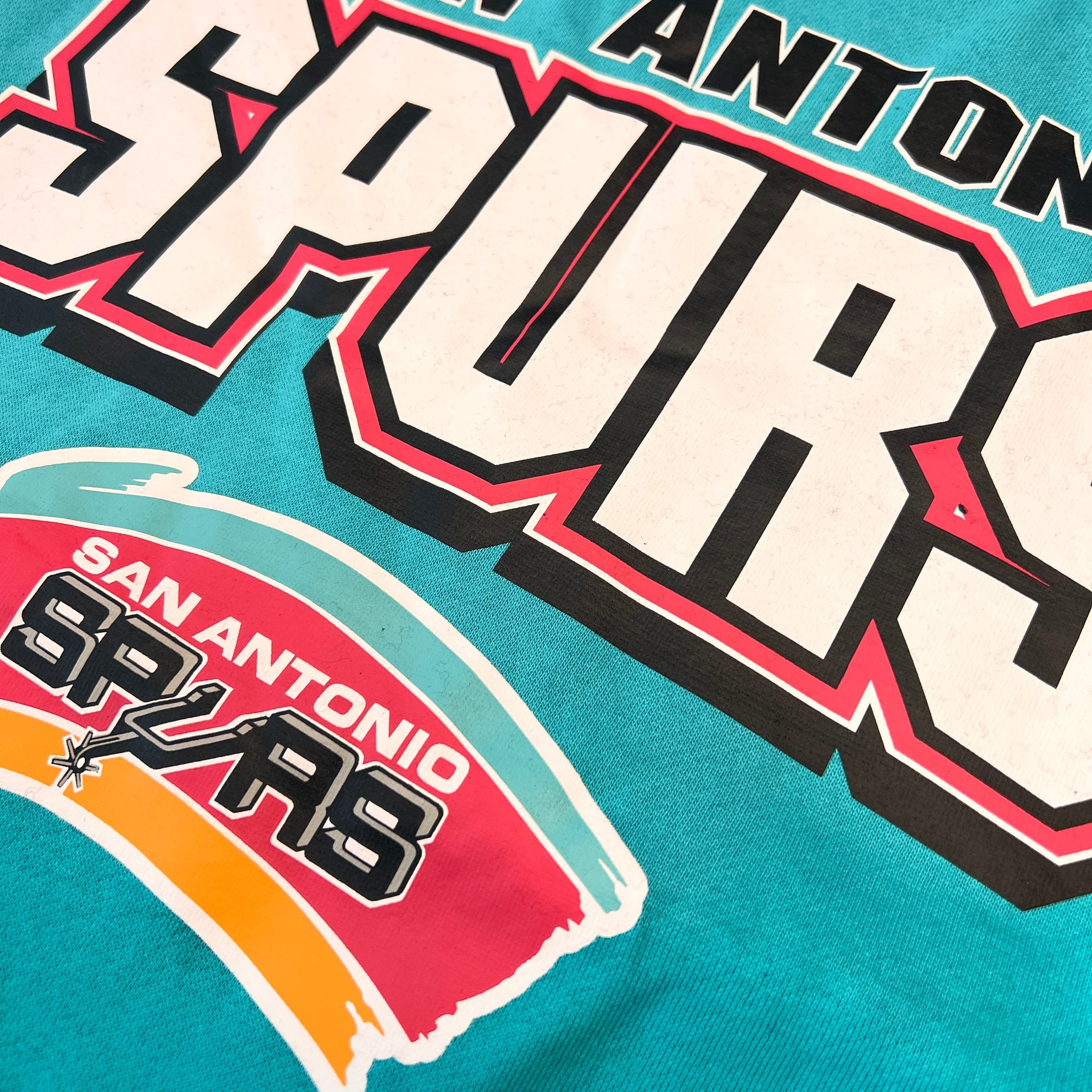 Mitchell And Ness Jumpers San Antonio Spurs Mitchell & Ness NBA All Over 2.0 Crew Jumper - Teal