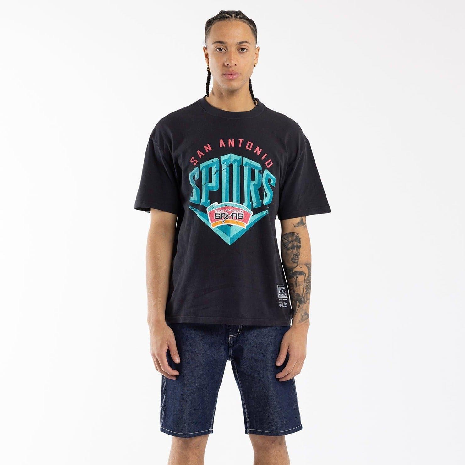 Mitchell And Ness T-Shirts San Antonio Spurs Mitchell & Ness NBA Beveled Vintage T-Shirt - Faded Black