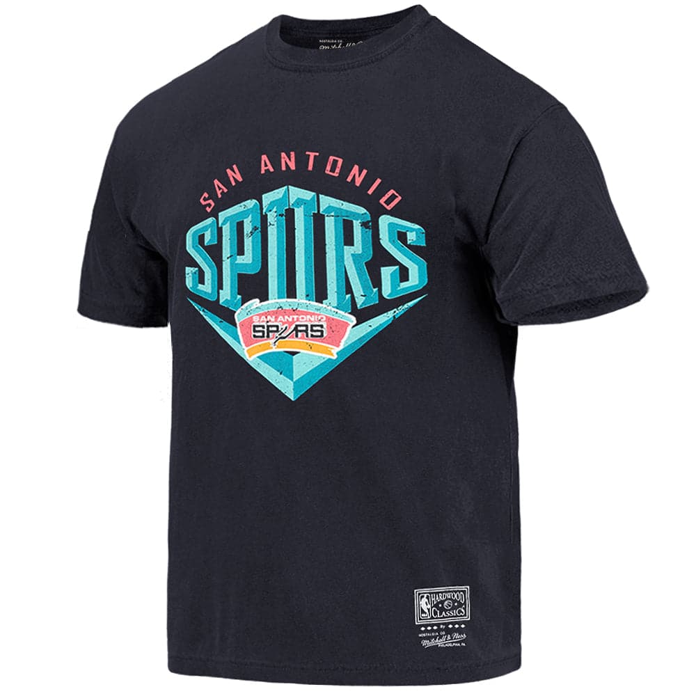 Mitchell And Ness T-Shirts San Antonio Spurs Mitchell & Ness NBA Beveled Vintage T-Shirt - Faded Black