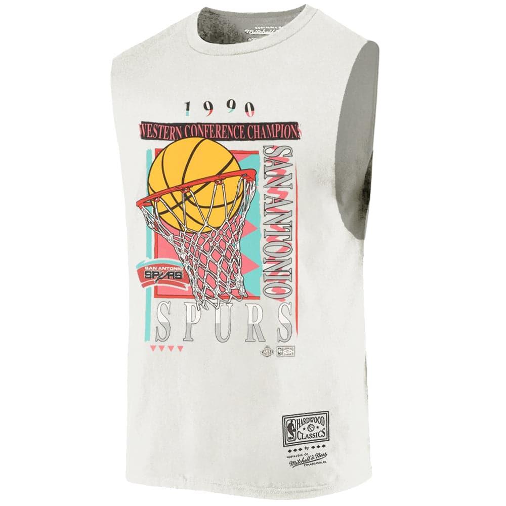 Mitchell And Ness T-Shirts San Antonio Spurs Mitchell & Ness NBA Champs Vibe Vintage Muscle T-Shirt - White Sand