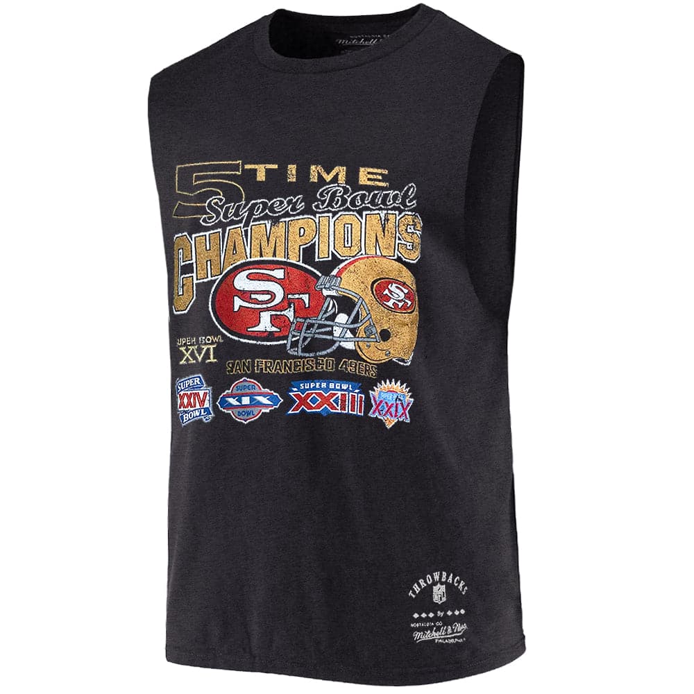 Mitchell And Ness T-Shirts San Francisco 49ers Mitchell & Ness NFL 5 x Champs Vintage Muscle T-Shirt - Faded Black