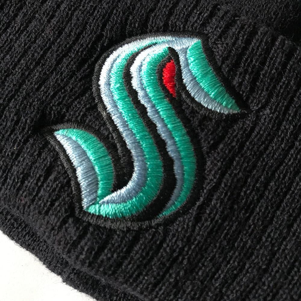 NHL Branded Beanies Seattle Kraken NHL Team Colour Stripe Pom Knit Beanie - Black