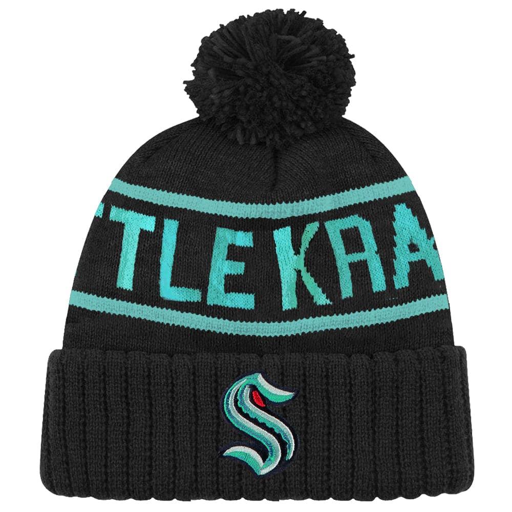 NHL Branded Beanies Seattle Kraken NHL Team Colour Stripe Pom Knit Beanie - Black