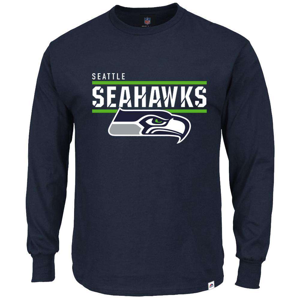 Majestic Athletic Long Sleeve Tees Seattle Seahawks Majestic NFL Flex Long Sleeve T-Shirt - Navy