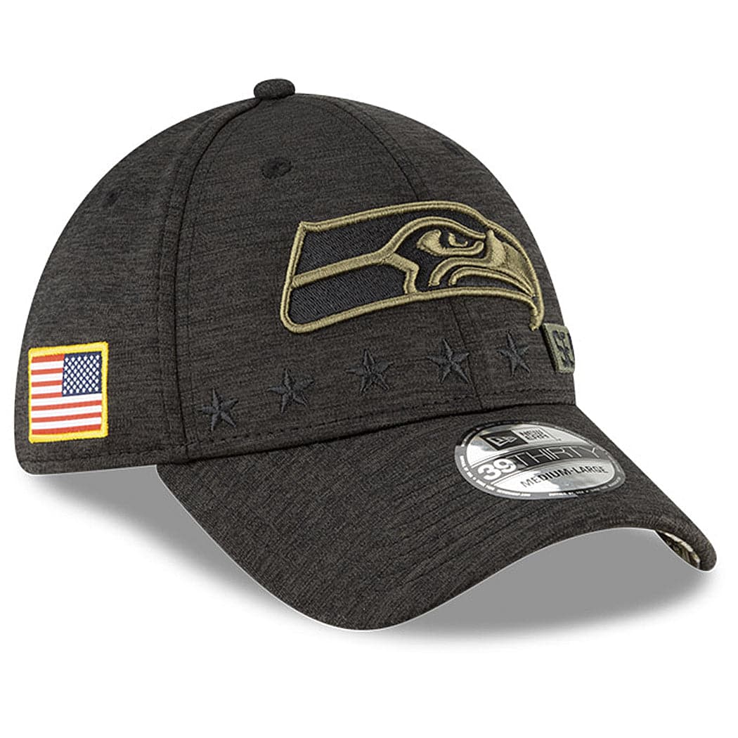 New Era Caps Seattle Seahawks New Era NFL 2020 Sideline 39THIRTY Flex Fit Curve Hat - Black