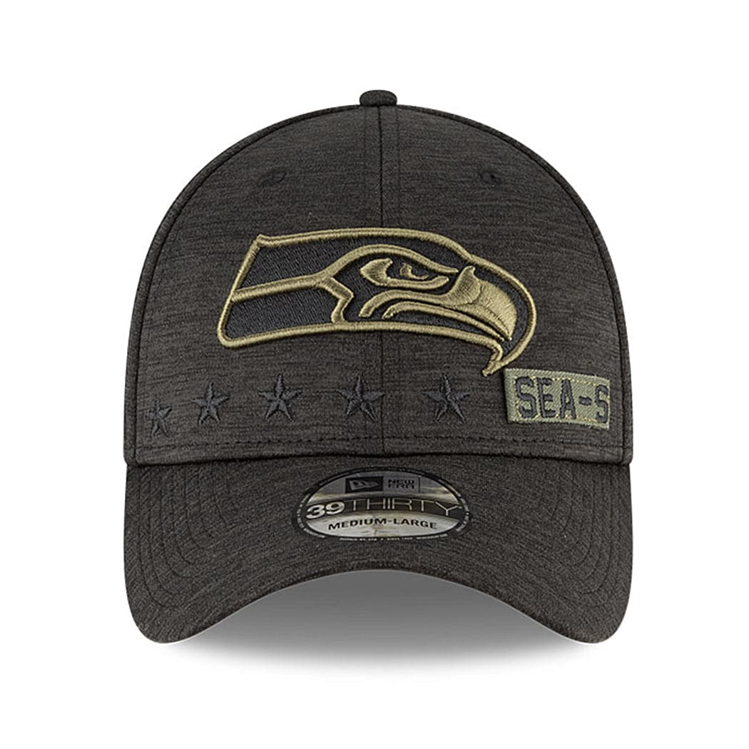 New Era Caps Seattle Seahawks New Era NFL 2020 Sideline 39THIRTY Flex Fit Curve Hat - Black