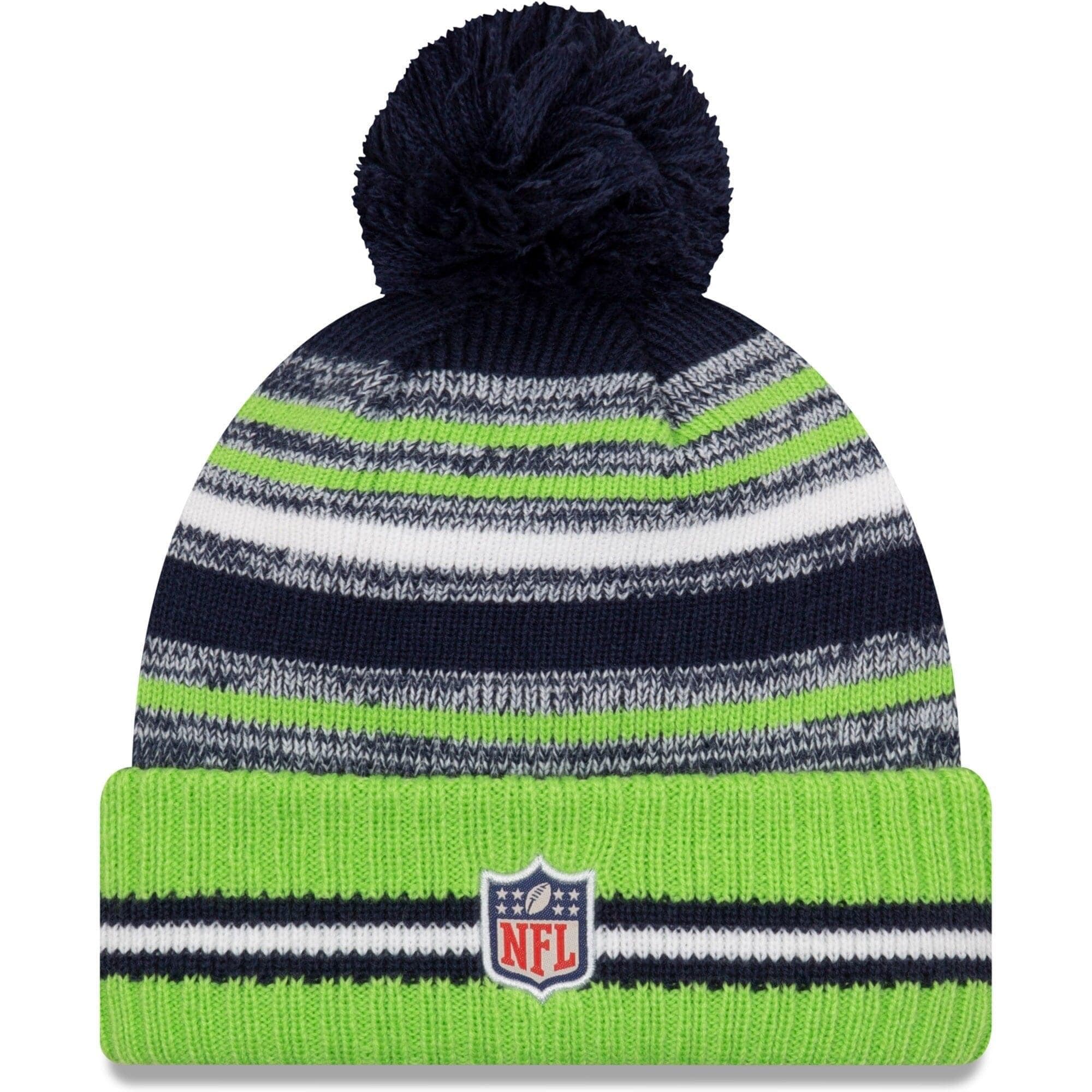 New Era Beanies Seattle Seahawks New Era NFL 2021 Sideline Team Pom Knit Beanie - Navy
