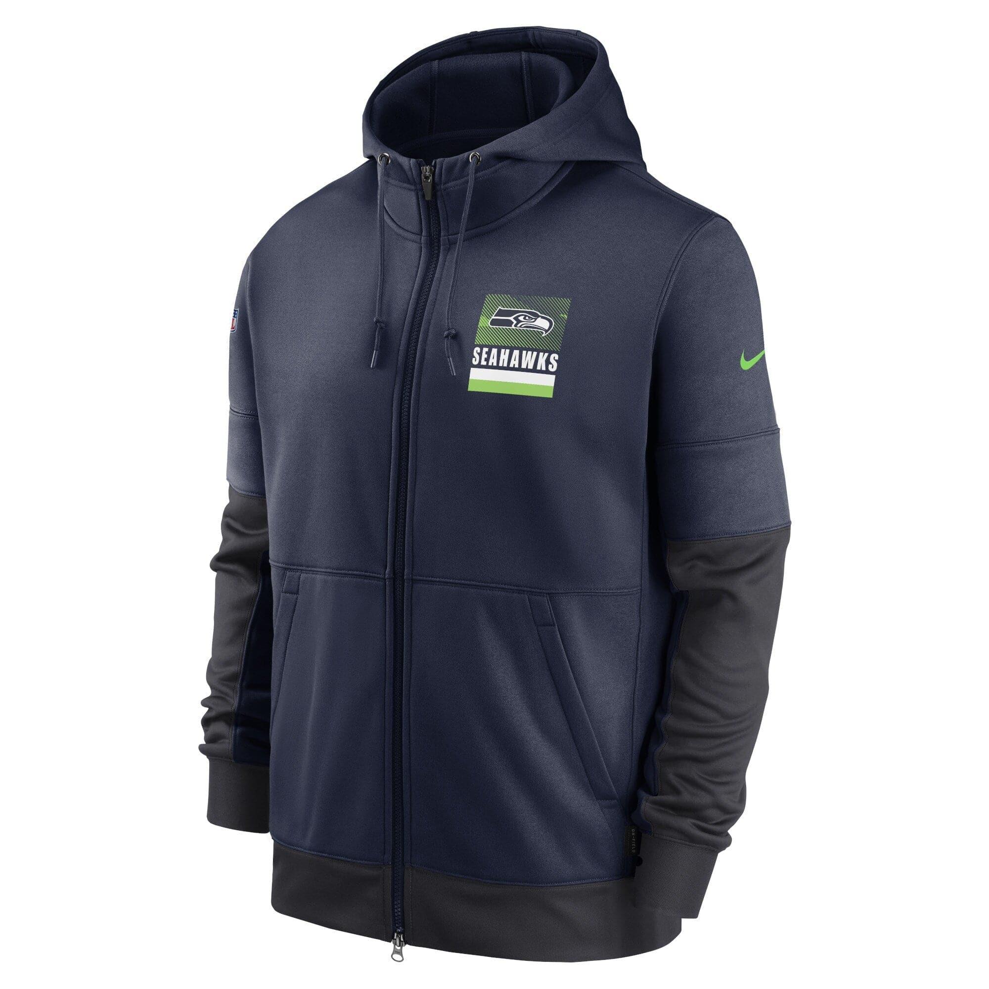 Nike Jumpers Seattle Seahawks Nike NFL Lockup Therma Zip Hoodie Jumper - Navy