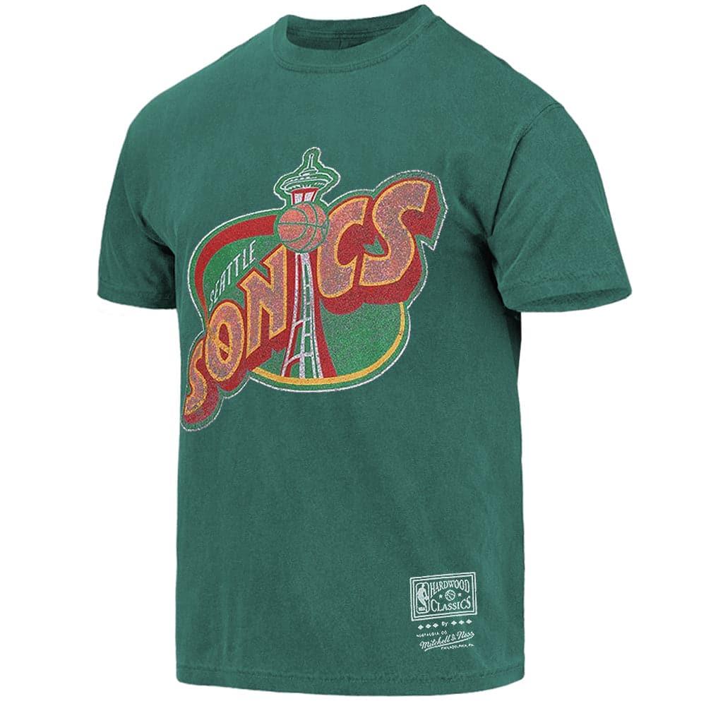 Mitchell And Ness T-Shirts Seattle Supersonics Mitchell & Ness NBA HWC Big Logo Vintage T-Shirt - Green
