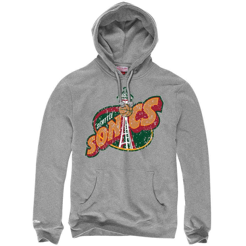 Mitchell And Ness Jumpers Seattle Supersonics Mitchell & Ness NBA HWC Distressed Hoodie Jumper - Grey