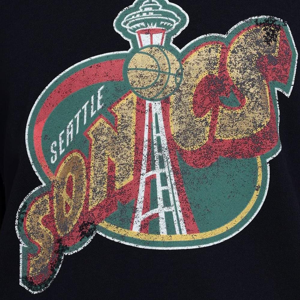 Mitchell And Ness T-Shirts Seattle Supersonics Mitchell & Ness NBA HWC Distressed Logo T-Shirt - Black