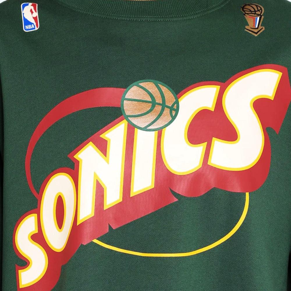 Mitchell And Ness Jumpers Seattle Supersonics Mitchell & Ness NBA HWC Jersey Wordmark Vintage Crew Jumper - Faded Green