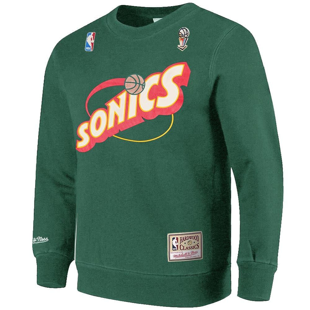 Mitchell And Ness Jumpers Seattle Supersonics Mitchell & Ness NBA HWC Jersey Wordmark Vintage Crew Jumper - Faded Green