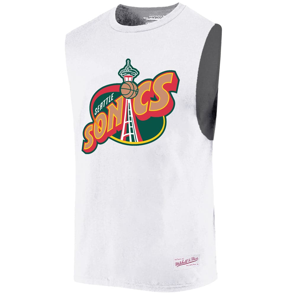 Mitchell And Ness T-Shirts Seattle Supersonics Mitchell & Ness NBA HWC Retro Logo Sleeveless Muscle T-Shirt - White