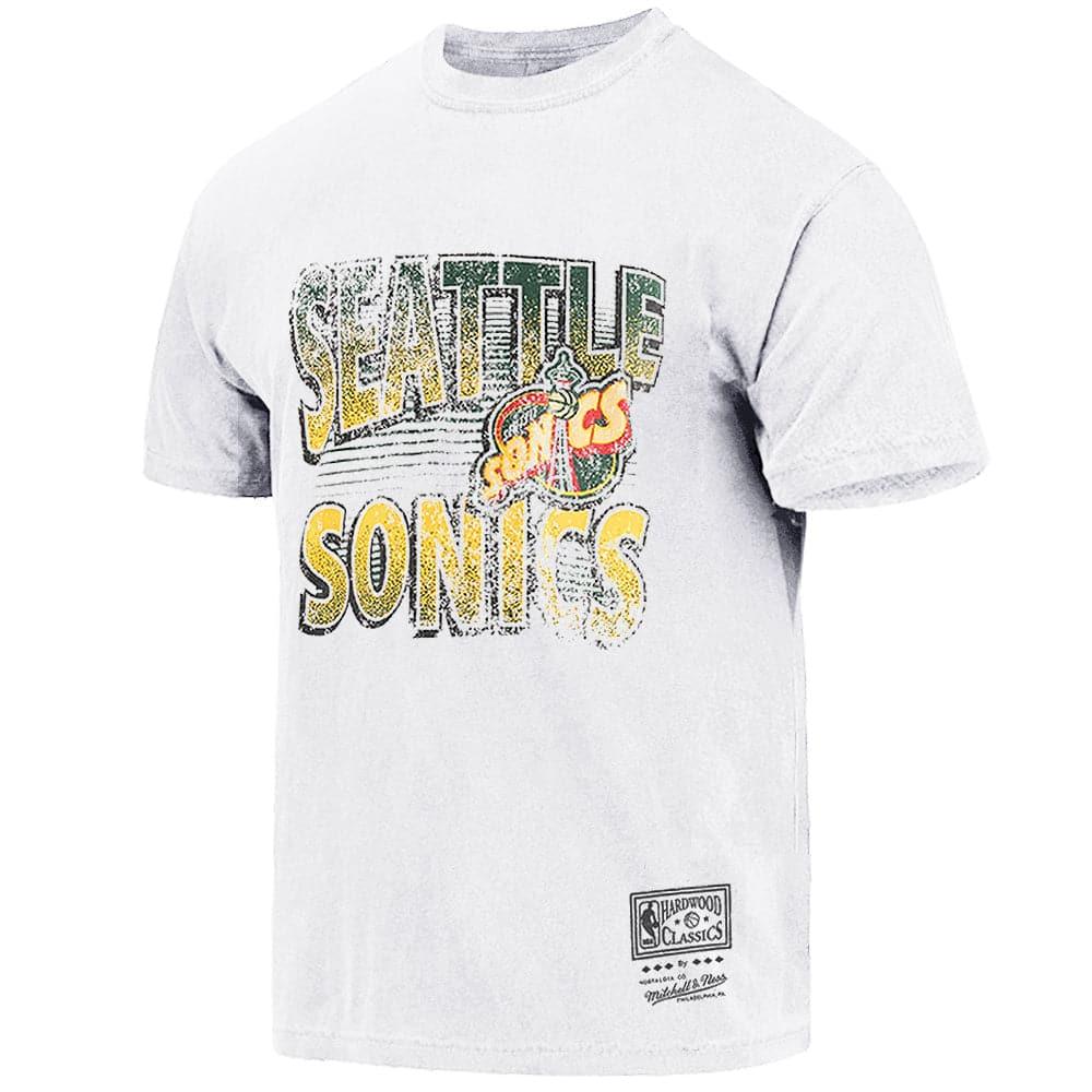 Mitchell And Ness T-Shirts Seattle Supersonics Mitchell & Ness NBA Incline Stack Vintage T-Shirt - Vintage White
