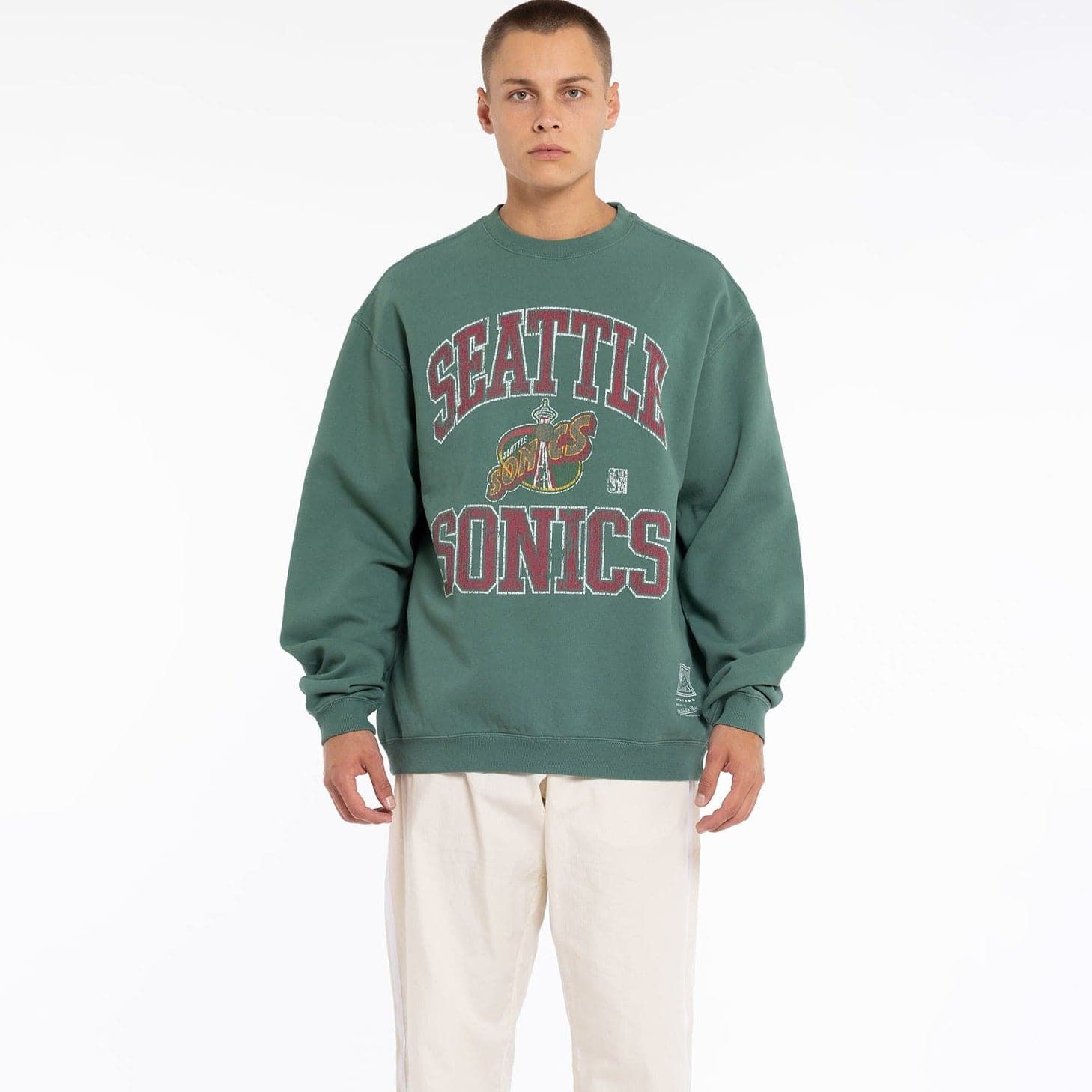 Mitchell And Ness Jumpers Seattle Supersonics Mitchell & Ness NBA Ivy Arch Vintage Crew Jumper - Faded Green
