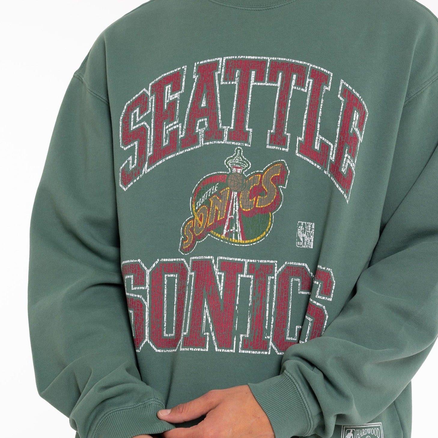 Mitchell And Ness Jumpers Seattle Supersonics Mitchell & Ness NBA Ivy Arch Vintage Crew Jumper - Faded Green