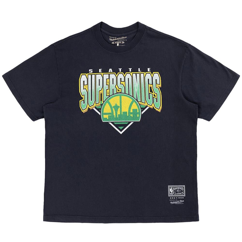Mitchell And Ness T-Shirts Seattle Supersonics Mitchell & Ness NBA Metallic Shadow Vintage T-Shirt - Faded Black