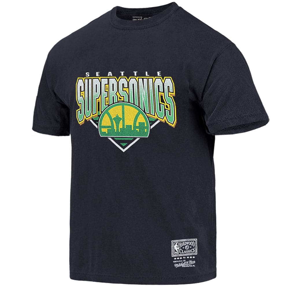 Mitchell And Ness T-Shirts Seattle Supersonics Mitchell & Ness NBA Metallic Shadow Vintage T-Shirt - Faded Black