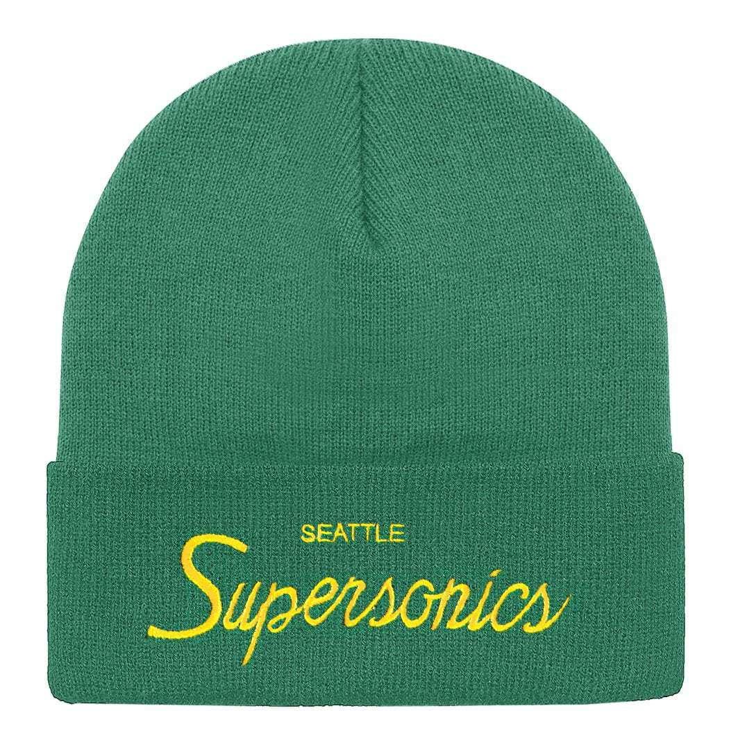 Mitchell And Ness Beanies Seattle Supersonics Mitchell & Ness NBA Special Script Cuff Knit Beanie - Green