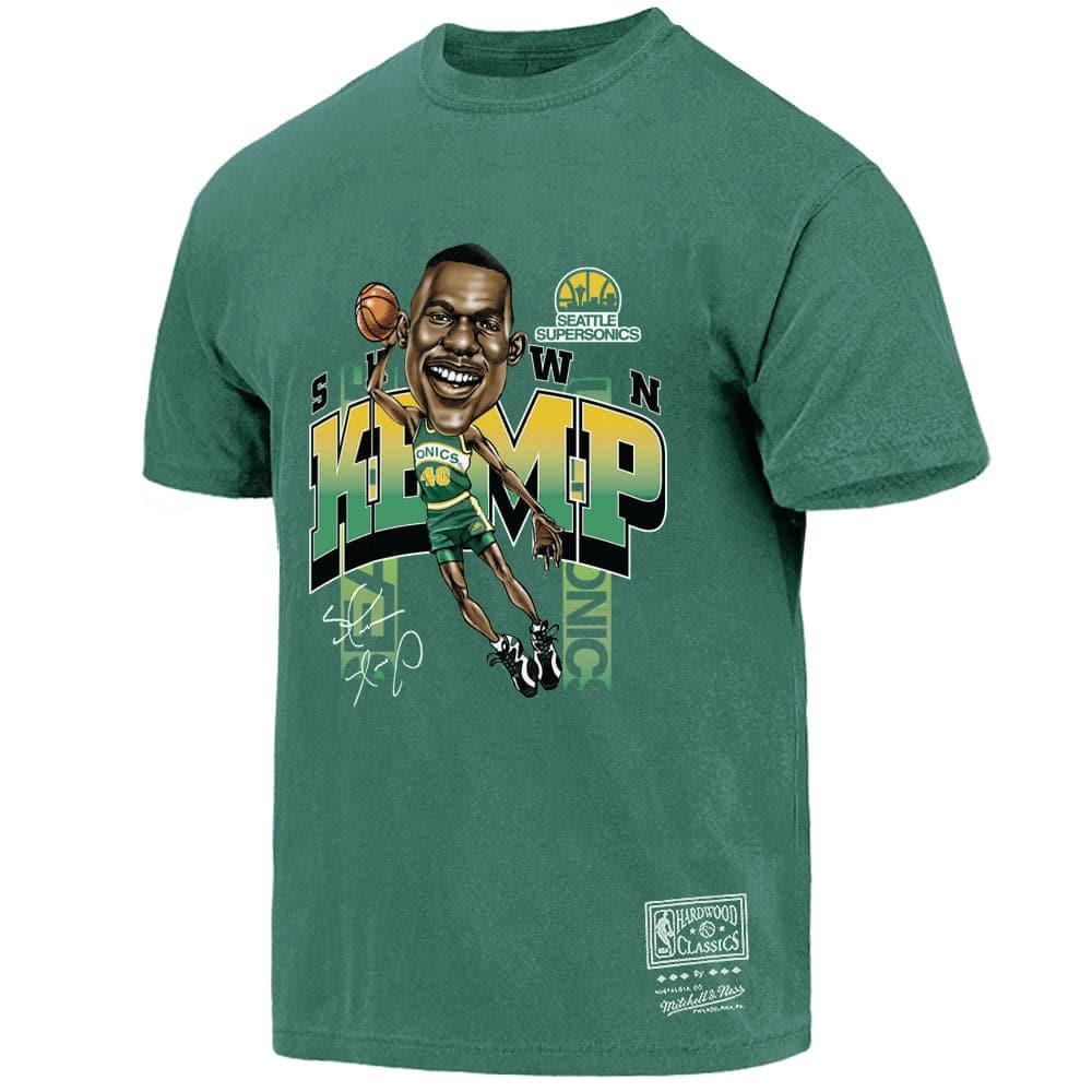 Mitchell And Ness T-Shirts Shawn Kemp Seattle Supersonics Mitchell & Ness NBA Caricature Vintage T-Shirt - Faded Green
