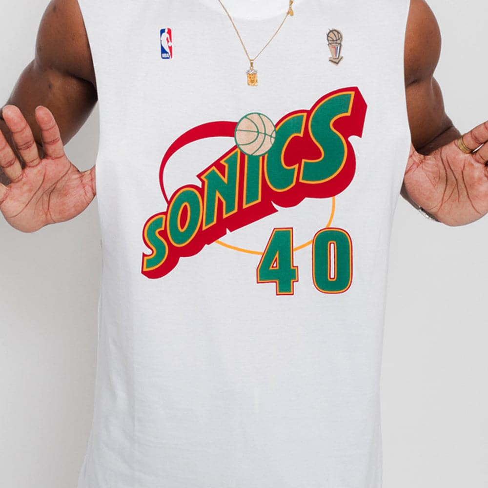 Mitchell And Ness T-Shirts Shawn Kemp Seattle Supersonics Mitchell & Ness NBA Name Number Muscle T-Shirt - White