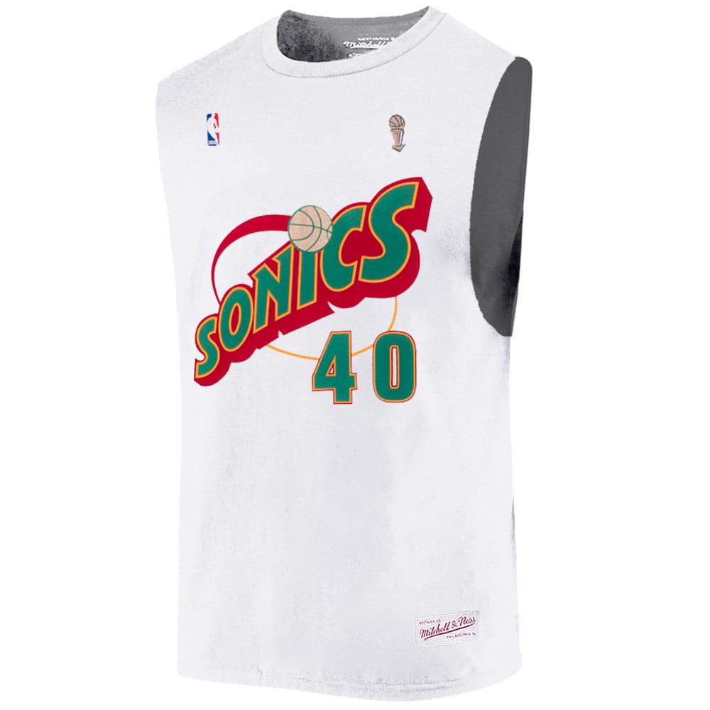 Mitchell And Ness T-Shirts Shawn Kemp Seattle Supersonics Mitchell & Ness NBA Name Number Muscle T-Shirt - White