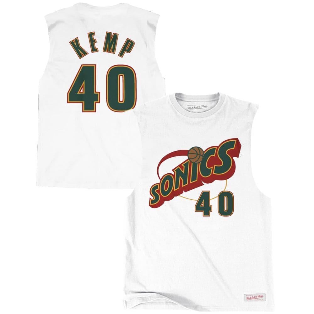 Mitchell And Ness T-Shirts Shawn Kemp Seattle Supersonics Mitchell & Ness NBA Player Muscle T-Shirt - White
