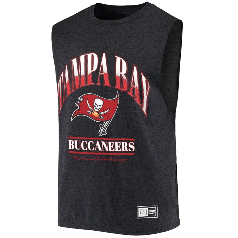 Majestic Athletic T-Shirts Tampa Bay Buccaneers Majestic NFL Gradient Arch Vintage Muscle T-Shirt - Faded Black
