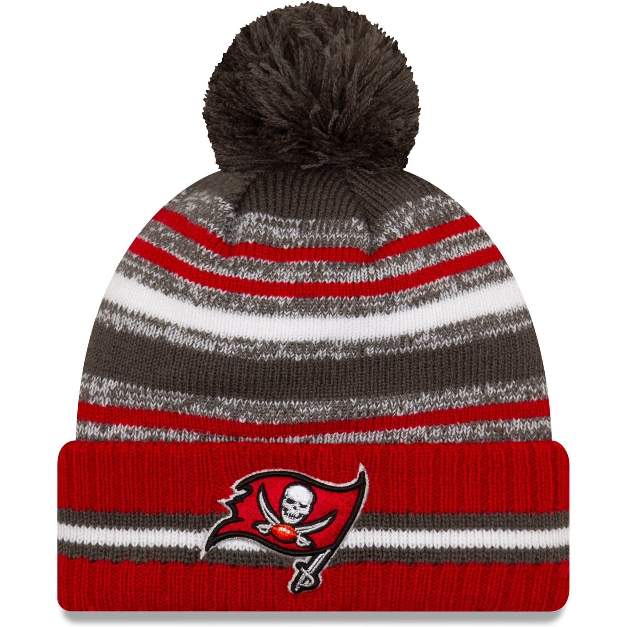 New Era Beanies Tampa Bay Buccaneers New Era NFL 2021 Sideline Team Pom Knit Beanie - Red