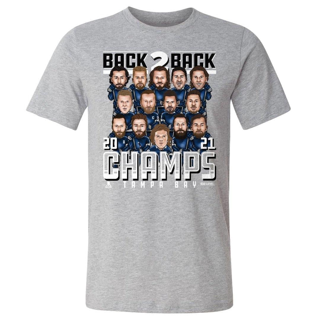 500 Level T-Shirts Tampa Bay Lightning 500 Level NHL 2021 Champs Faces T-Shirt - Heather Grey