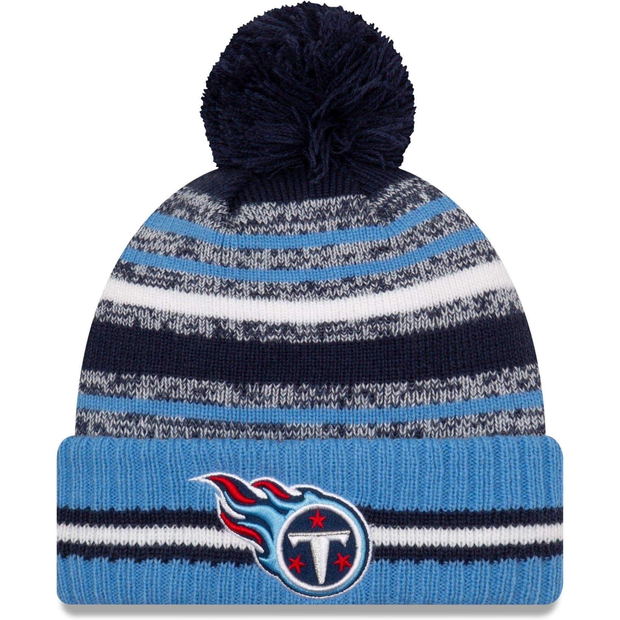 New Era Beanies Tennessee Titans New Era NFL 2021 Sideline Team Pom Knit Beanie - Navy