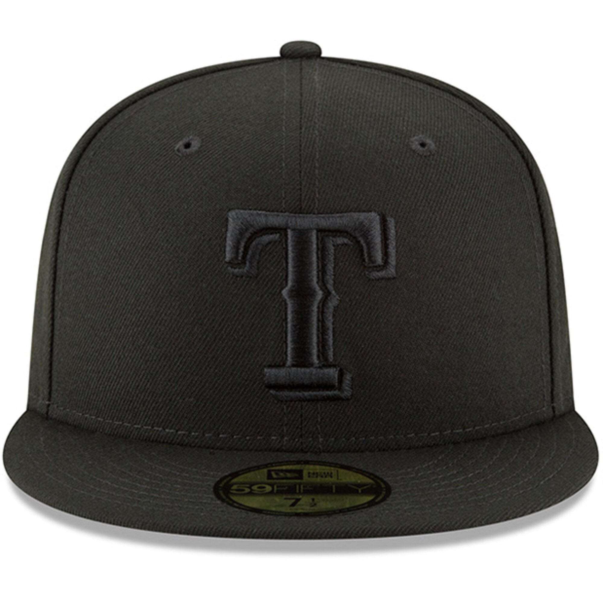 New Era Caps 7 1/4 Texas Rangers New Era MLB Black On Black 59FIFTY Fitted Hat - Black