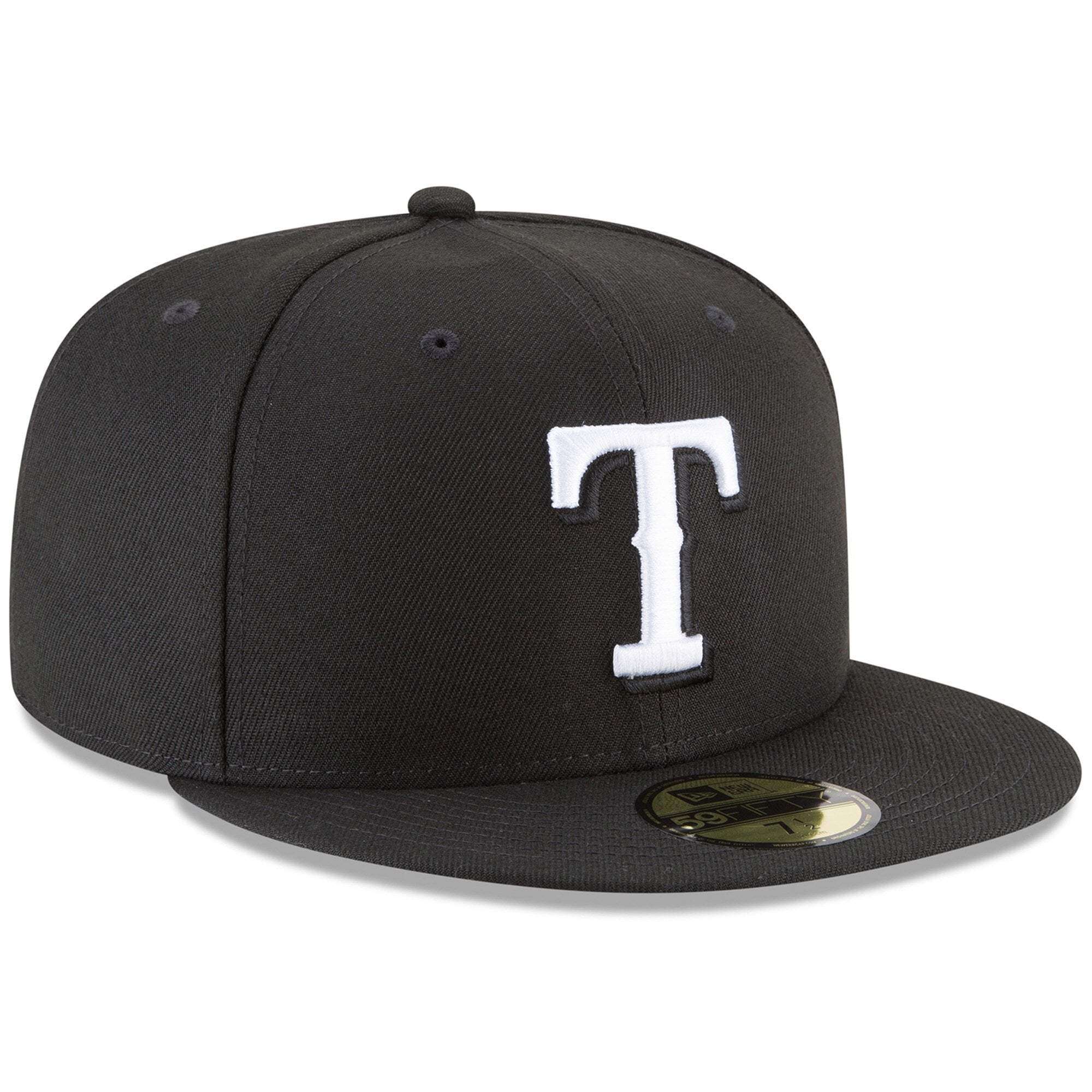 New Era Caps 7 1/4 Texas Rangers New Era MLB Black & White 59FIFTY Fitted Hat - Black
