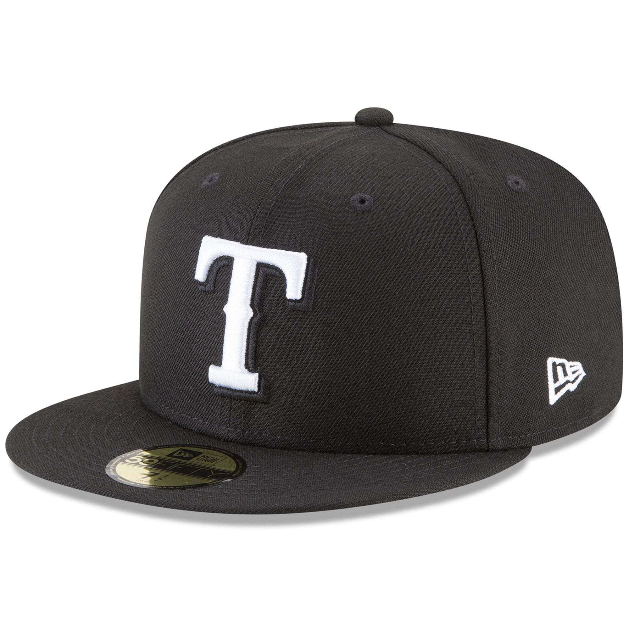 New Era Caps 7 1/4 Texas Rangers New Era MLB Black & White 59FIFTY Fitted Hat - Black