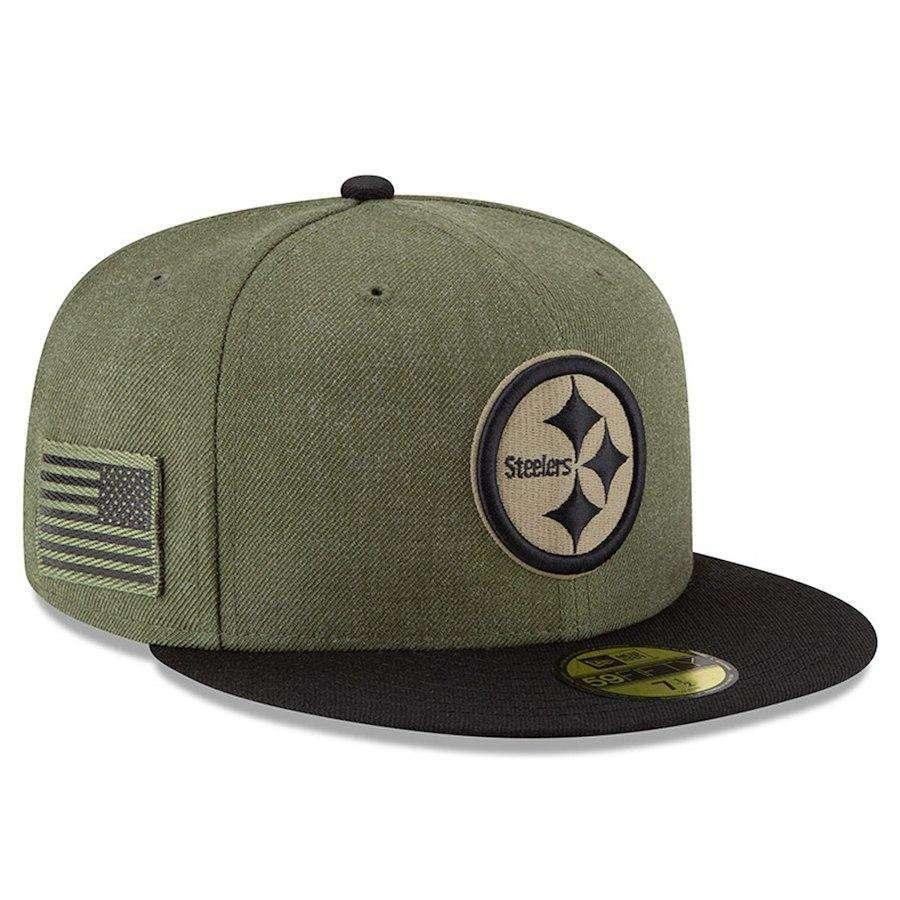 Pittsburgh Steelers New Era NFL 2018 Salute To Service 59FIFTY Fitted Hat - Olive
