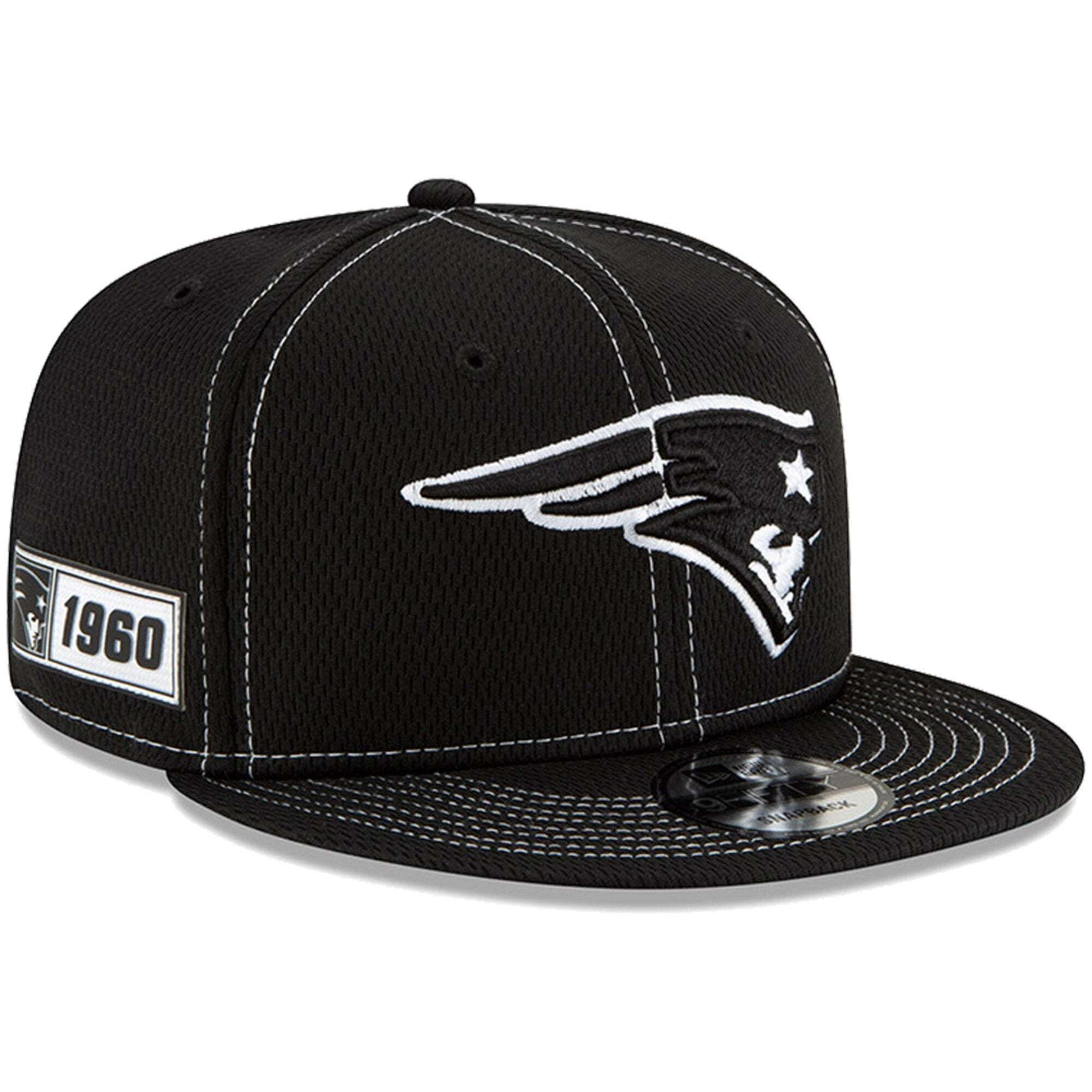 New England Patriots New Era NFL 2019 Sideline Road Black & White 9FIFTY Snapback Hat