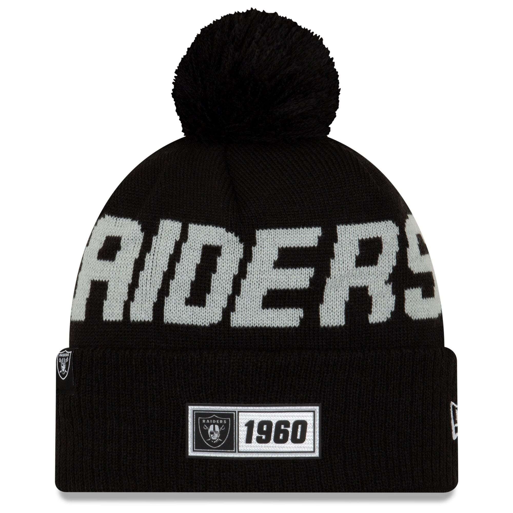Oakland Raiders New Era NFL 2019 Sideline Road Knit Beanie - Black