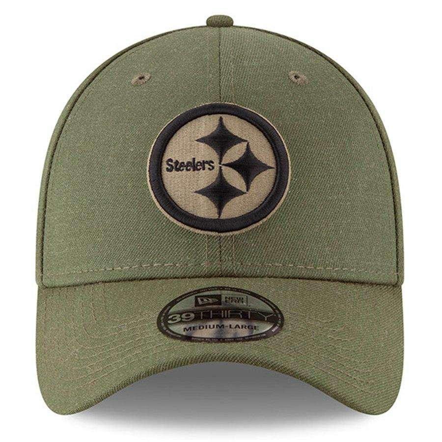 Pittsburgh Steelers New Era NFL 2018 Salute To Service 39THIRTY Stretch-Fit Curved Hat - Olive