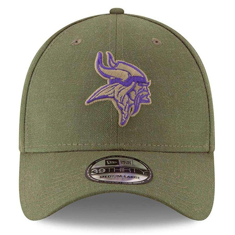 Minnesota Vikings New Era NFL 2018 Salute To Service 39THIRTY Stretch-Fit Curved Hat - Olive