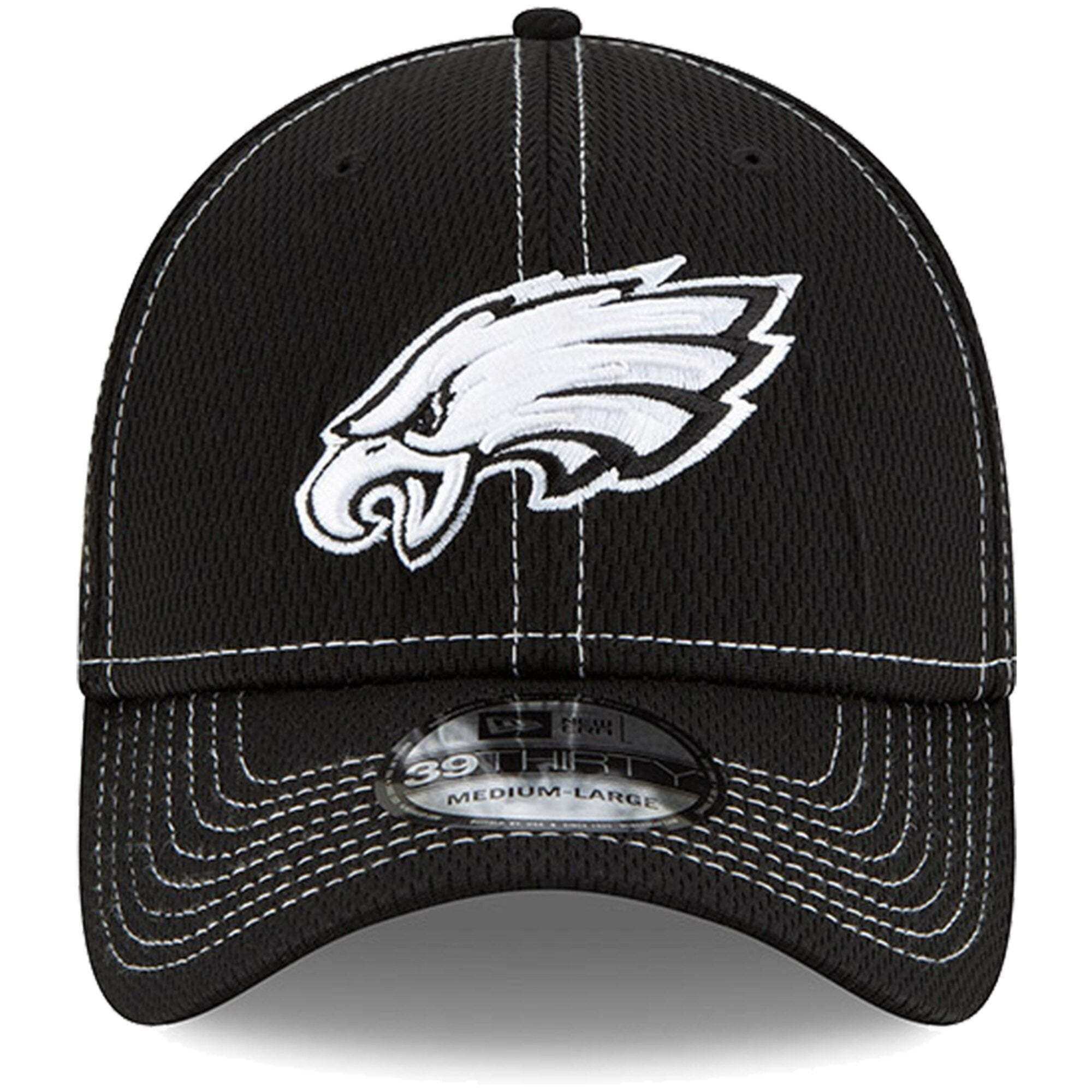 Philadelphia Eagles New Era NFL 2019 Sideline Black & White 39THIRTY Stretch-Fit Curve Hat