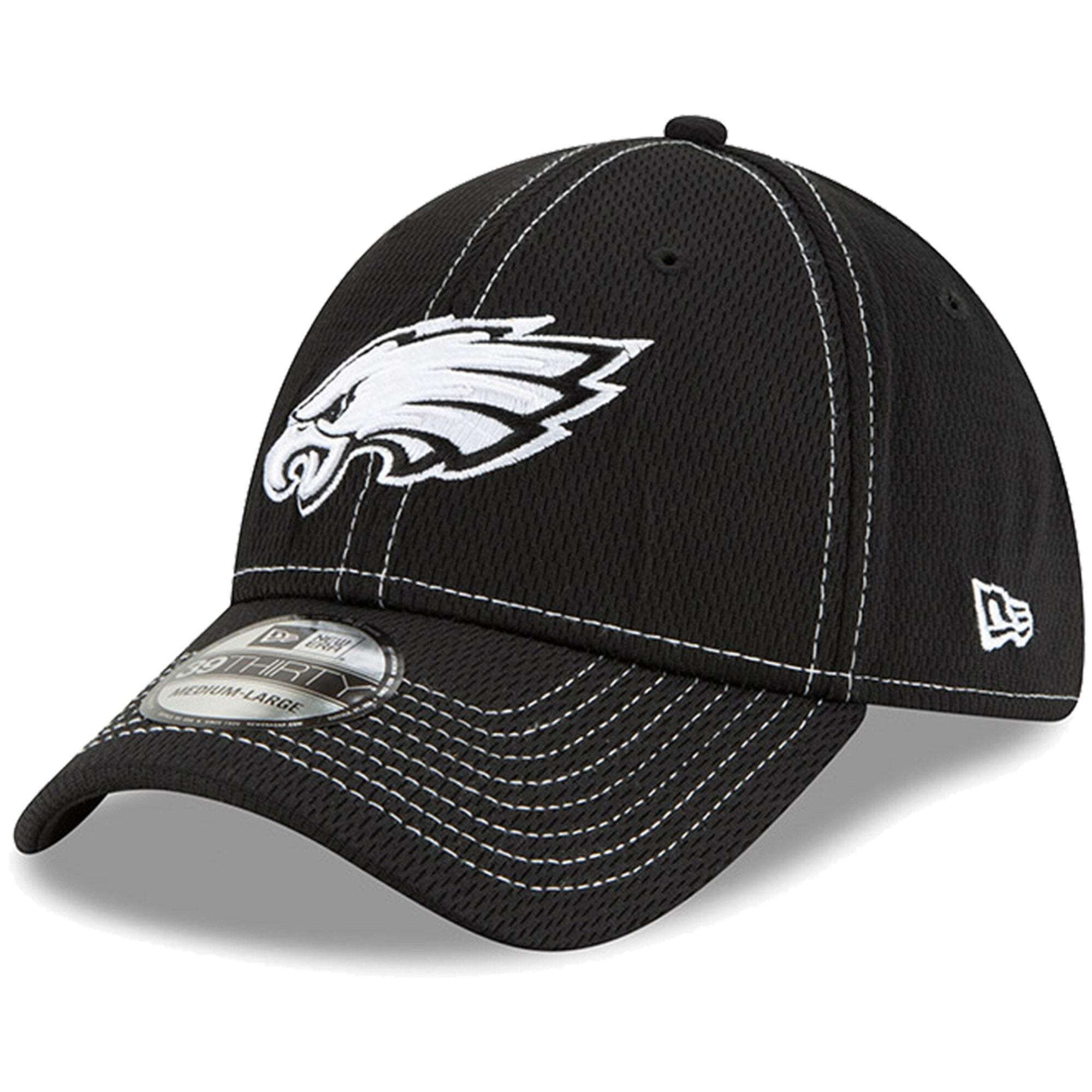Philadelphia Eagles New Era NFL 2019 Sideline Black & White 39THIRTY Stretch-Fit Curve Hat
